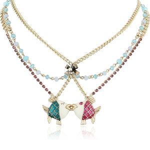 Betsey Johnson Jewels Of The Sea Kissing Fish 3 Strand Gold Necklace